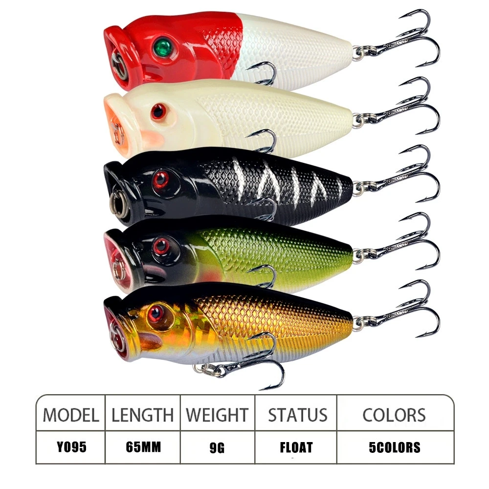 1 Uds 6,5 cm 8g señuelo de Pesca Popper cebo Artificial duro Topwater con 2 anzuelos triples Señuelos de Pesca de carpa Wobbler Crankbait Pesca - imagen 2