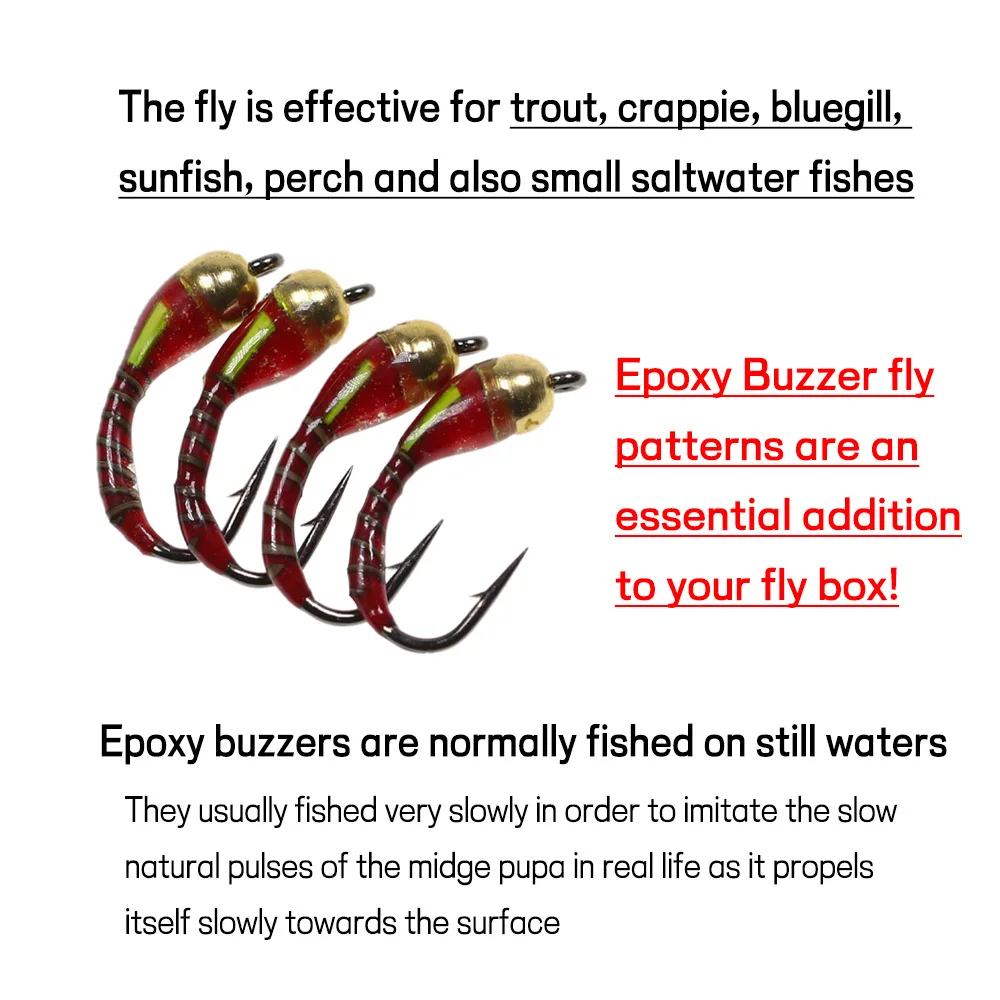 Bimoo-Buzzer de epoxi para pesca en hielo, cabeza de cuentas de latón para pesca con mosca, ninfa, trucha, Carppie, bluelill, 12 unids/caja, 10 #12 #14 # - imagen 4