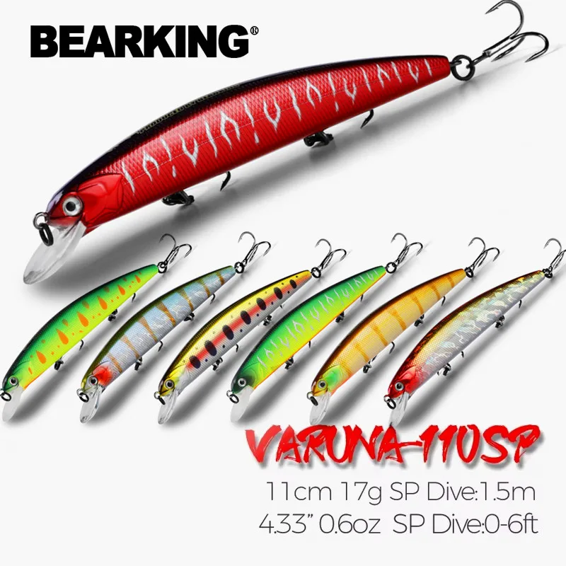 M109 Bearking 11cm 17g buceo 1,5 m sistema de súper peso fundición larga SP Minnow nuevo modelo Señuelos de pesca cebo duro Wobblers de calidad
