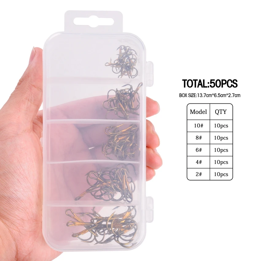 Anzuelos de pesca triples de acero con alto contenido de carbono, señuelo duro en blanco, redondo, doblado, Triple, Artificial, juego de anzuelos con caja, 120/50 piezas - imagen 4