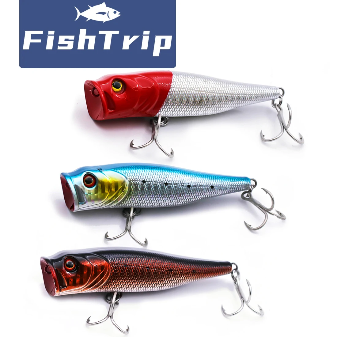 FishTrip-señuelo Popper para pesca, cebo duro para lubina, trucha, lucio del Norte, 7cm ~ 9cm