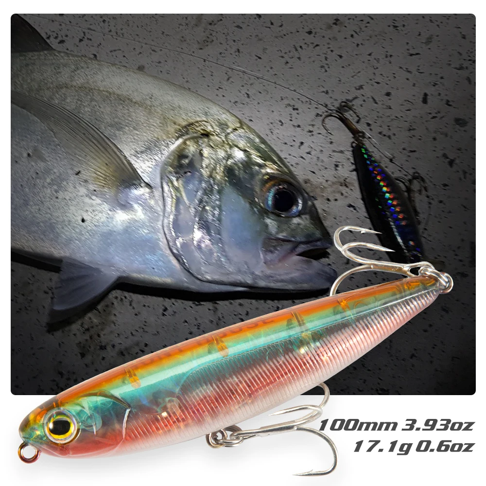 Hunthouse flotante Topwater lápiz señuelo de pesca superficie de cebo duro WTD Wobblers Trolling 100/90/60mm agua salada para aparejos de lubina