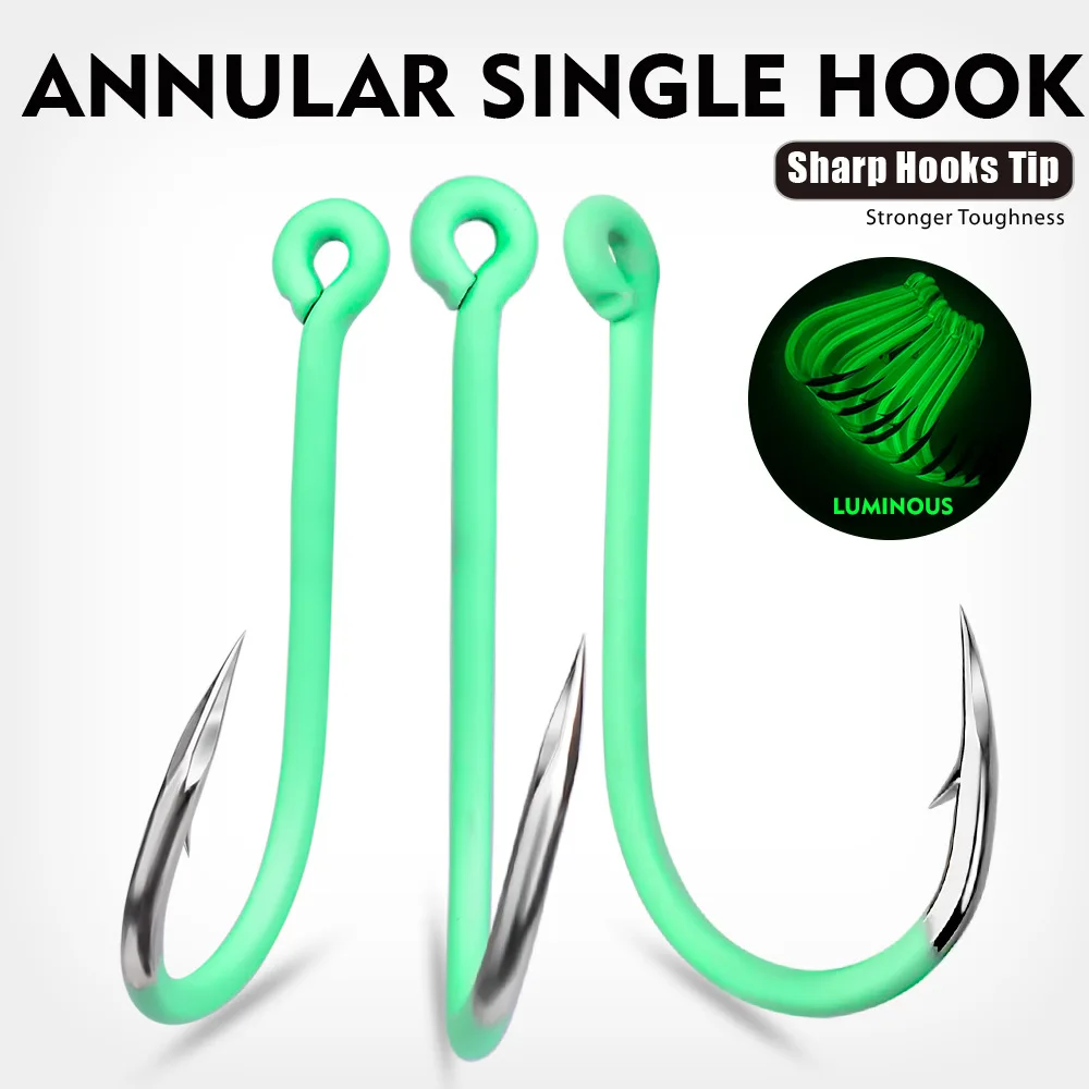 10 unids/set anzuelo de pesca de acero al carbono con púas, accesorios de un solo gancho utilizados para cebo blando, pesca de acero de agua salada, anzuelo colorido - imagen 4