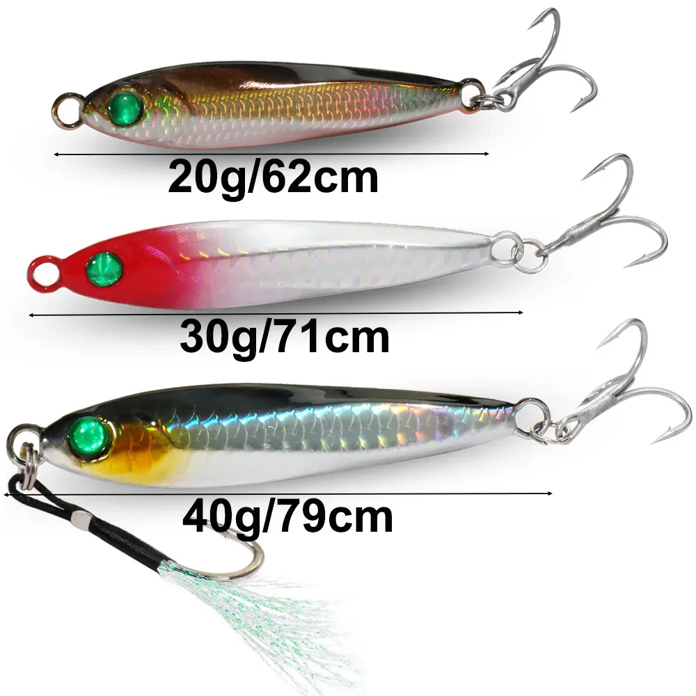 GOBAIT-señuelo de plantilla de Metal, 20g, 30g, 40g, Spinner Swimbait, lápiz que se hunde, aparejos de Pesca, anzuelo de plumas, anzuelos triples, cebo de arrastre fundido - imagen 2