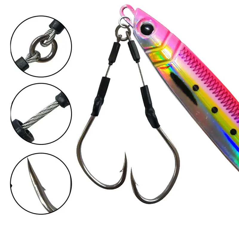 AS-anzuelos de pesca de 10 piezas, anzuelos dobles BKK de alambre inoxidable de carbono, Jigging rápido lento, con púas, accesorios de pesca - imagen 2