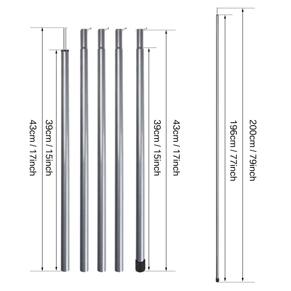 Juego de 2 postes de lona de 200CM, postes de tienda de campaña de alta resistencia, telescópicos portátiles para toldos, toldo, refugio de mosca de lluvia - imagen 2