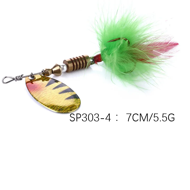 Este señuelo de pesca presenta una vibrante pluma verde y una cuchilla reflectante colorida para una captura efectiva