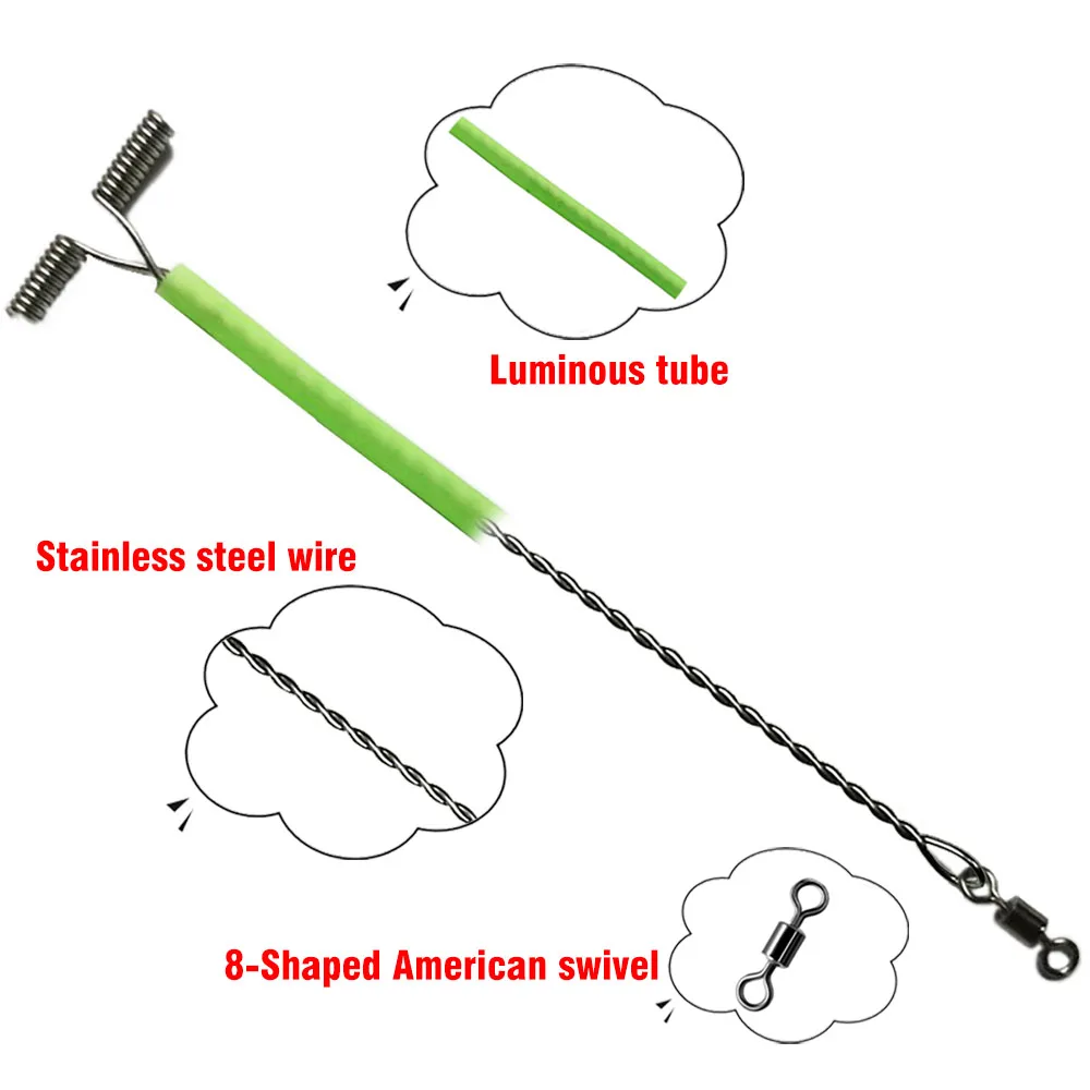 MNFT 8 piezas en forma de T, 3 vías, pesca giratoria, línea cruzada, alambre de acero, brazo líder, fluorescencia - imagen 4