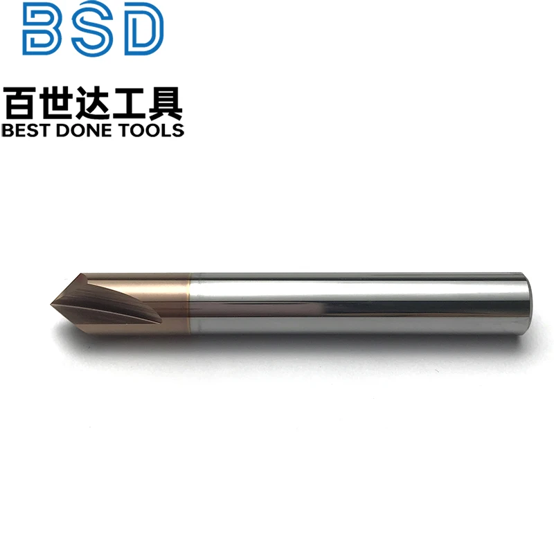 D8XL60 Fresa de chaflán de carburo HSS recubierta de titanio de 3 flautas 90 °   Fresas de extremo de biselado para acero, aluminio, metal, Wo - imagen 2