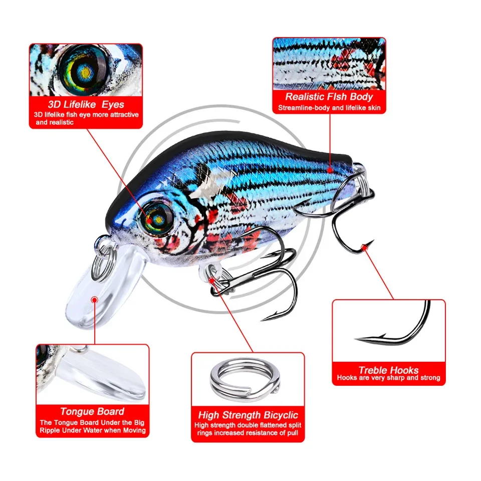 Señuelos de Pesca de pececillos, anzuelos triples flotantes, Swimbait Artificial, aparejos de pesca Crankbait, 1 piezas, 5,2 cm/8,5g - imagen 3