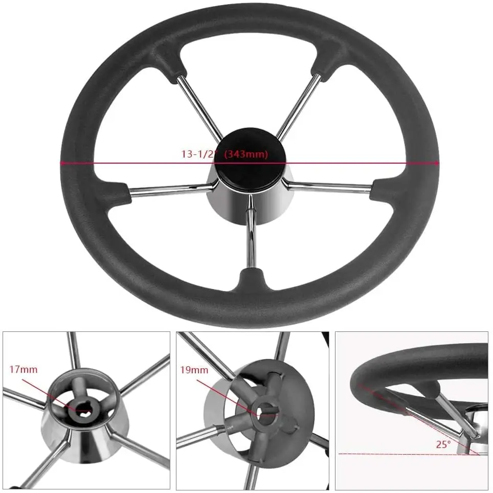 Volante de barco de acero inoxidable marino con espuma negra, destructor de 5 radios, accesorios para lancha rápida, yate - imagen 2