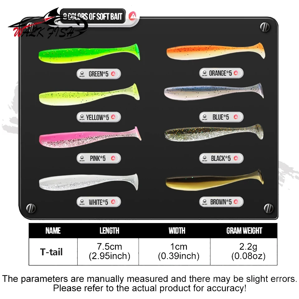 WALK FISH-Juego de 61 piezas de cebo de pescado asiático, gancho de cabeza de plomo con cola en T para insectos suaves, cebo suave de largo alcance, señuelo de pesca mandarín - imagen 2