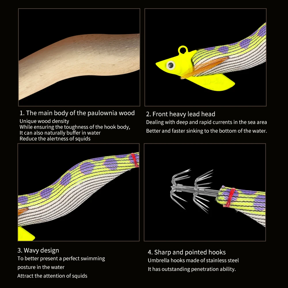 Cebo de madera para camarones, plantilla de calamar, Paulownia, señuelo de calamar de madera, plantilla de pulpo, plantilla de mar, juego de pesca, anzuelos de calamar - imagen 2