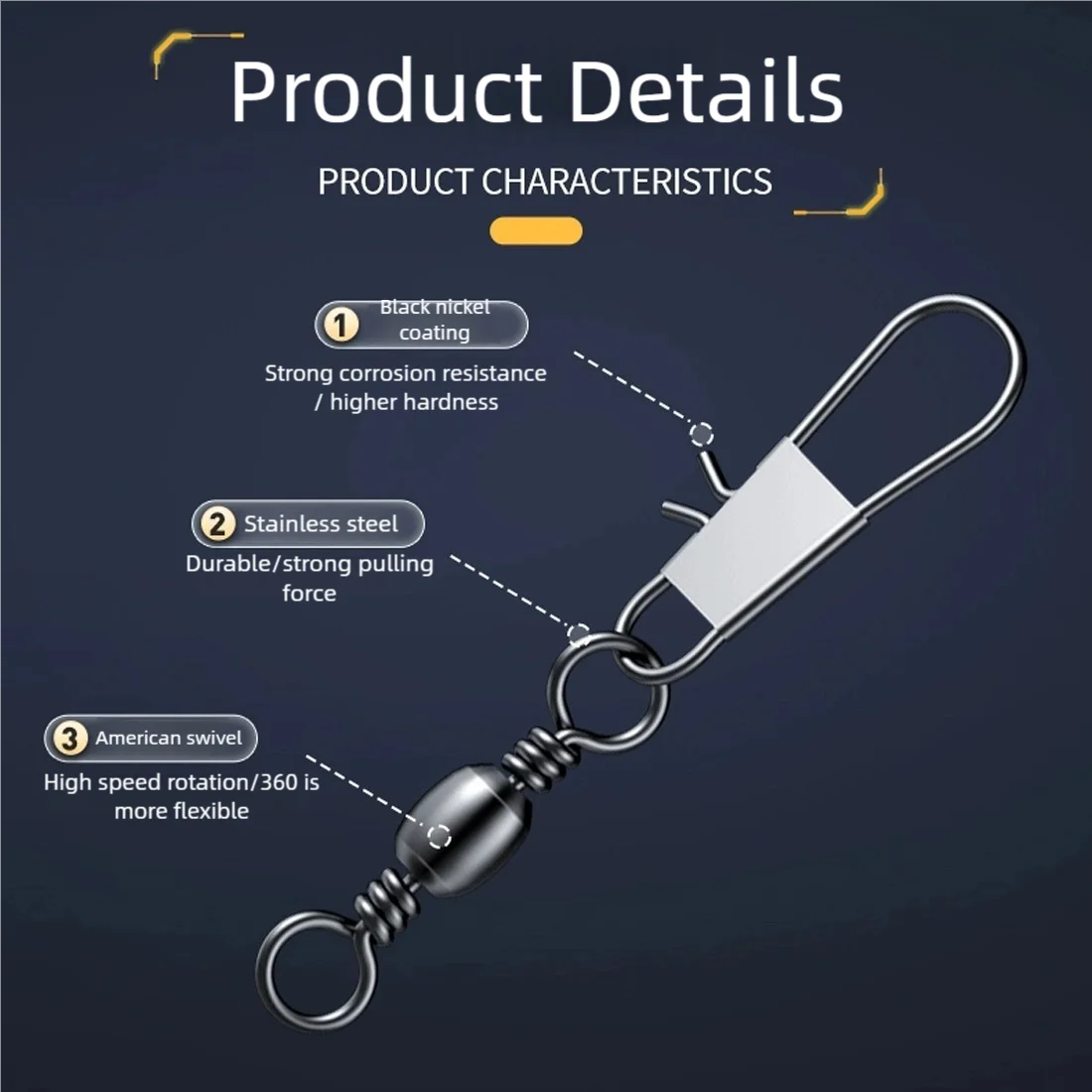 9KM 50 Uds barril giratorio con enclavamiento Snap pesca con curricán señuelo conector agua dulce aparejos de pesca de agua salada - imagen 5