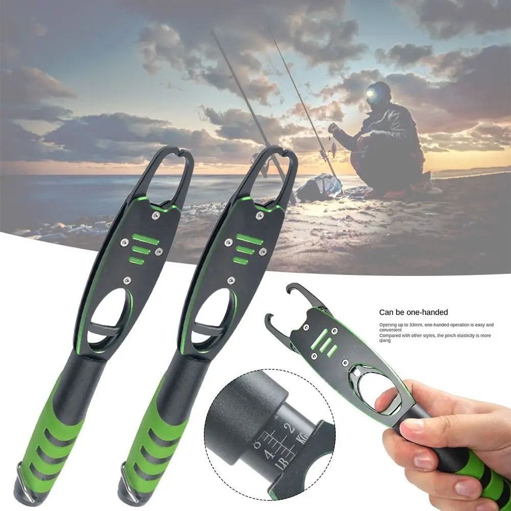 Pinza de pesca de acero inoxidable, herramientas de pesca, soporte de agarre de labio de pescado plegable con escala de peso de 15Kg, herramienta de Control de labios - imagen 3