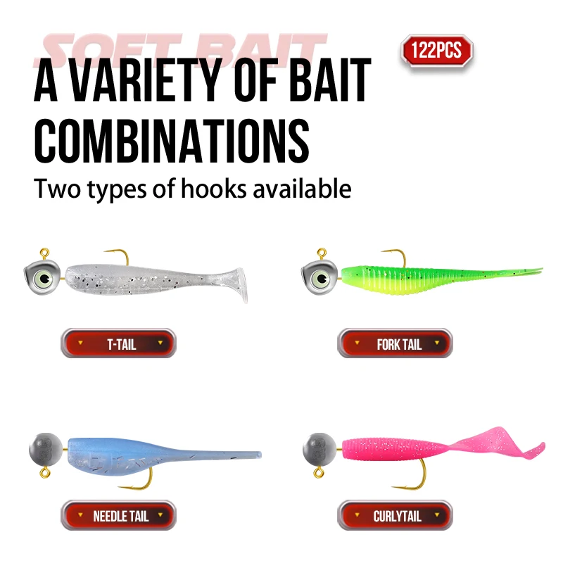 TAIYU, nuevo juego de Señuelos de Pesca, caja de pesca de doble cara, combinación libre DIY, varios tipos de cebo blando que combina con gancho de cabeza de plomo - imagen 4