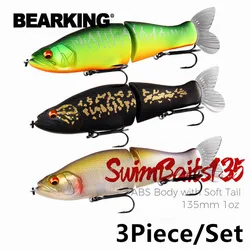 BEARKING 3 uds por juego Señuelos de Pesca 135mm 1oz Wobblers de pececillo articulado cuerpo ABS con cola suave SwimBaits señuelo suave