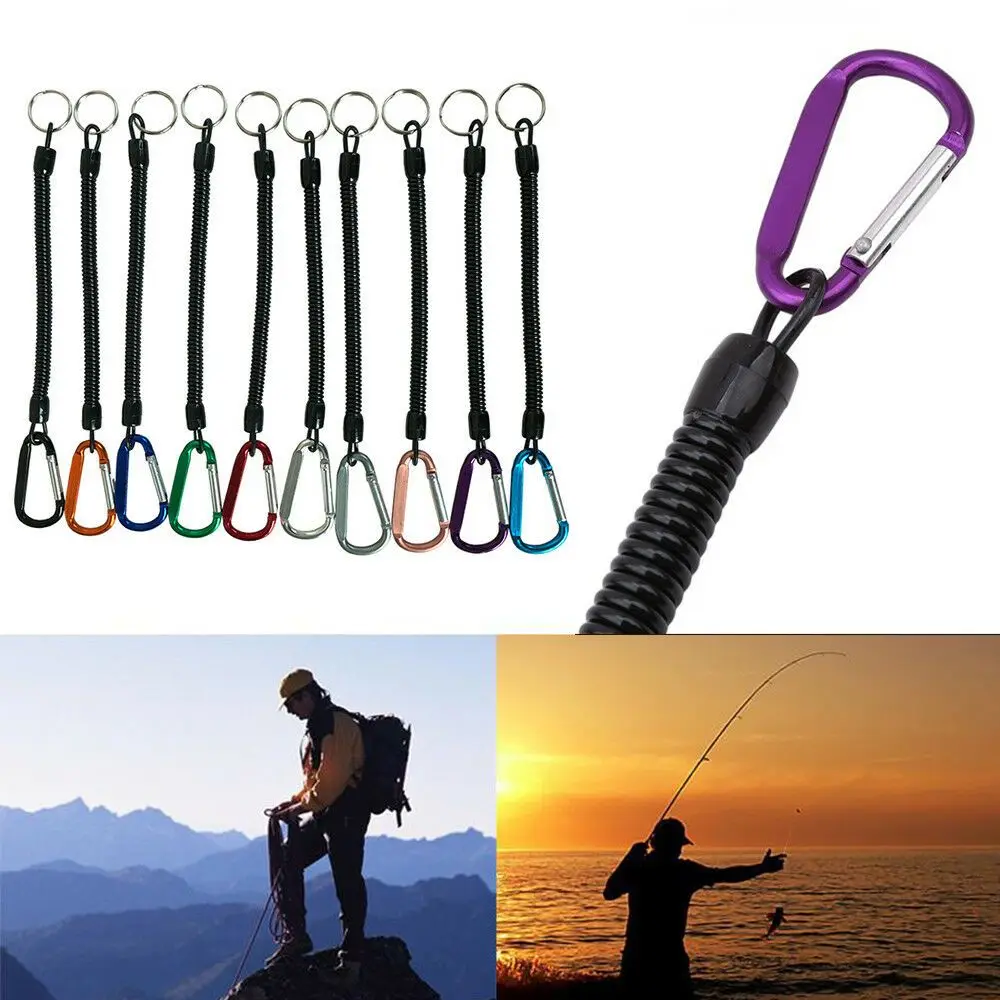 Accesorios de seguridad para escalada, llavero retráctil elástico antipérdida, cuerda de resorte para exteriores, cuerda de pesca, mosquetón, cordones - imagen 4