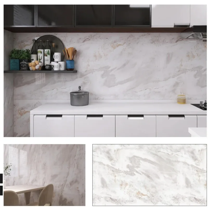 Azulejos de mármol autoadhesivos de PVC, 30x30cm, pegatina impermeable para pared, decoración para sala de estar, azulejo de cerámica de imitación - imagen 2