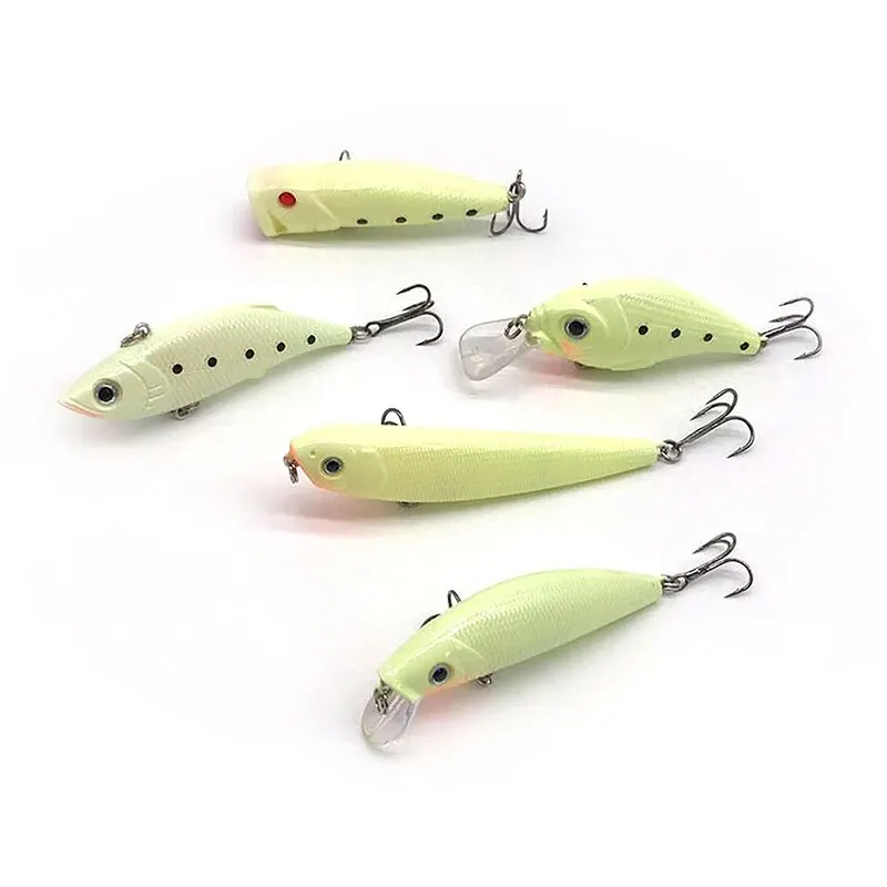 Kit de cebo duro luminoso con manivela Popper, 5 uds., Wobbler Artificial para Lucio, lubina, noche, juego de Señuelos de Pesca de invierno, aparejos de Pesca - imagen 4