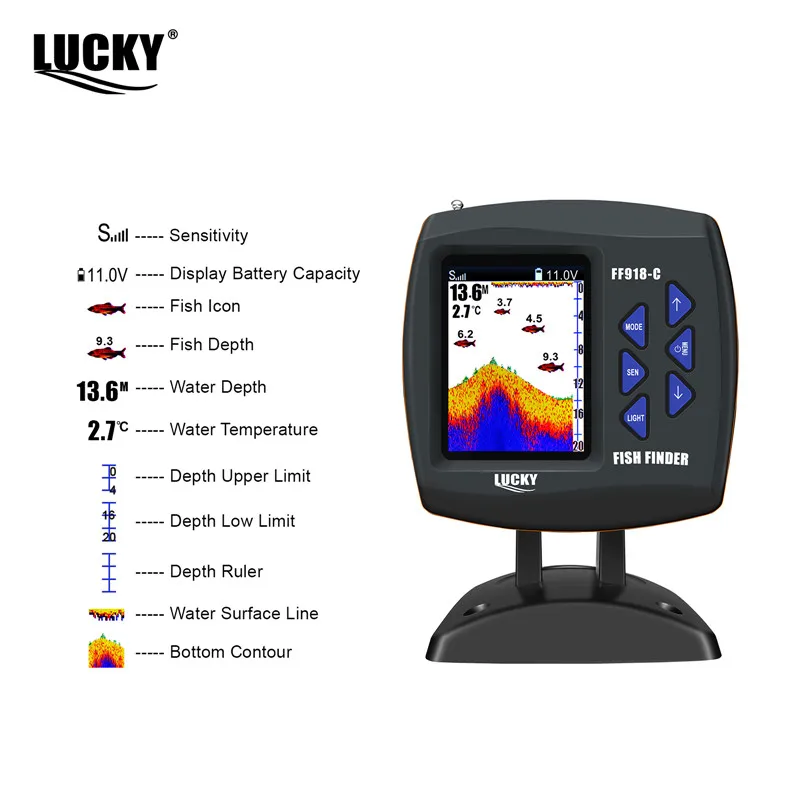 LUCKY FF918-C180S Buscador de pesca con cable 540 pies/180 m Sonda de profundidad Detector de peces Monitor ecosonda para pescar desde un barco - imagen 5