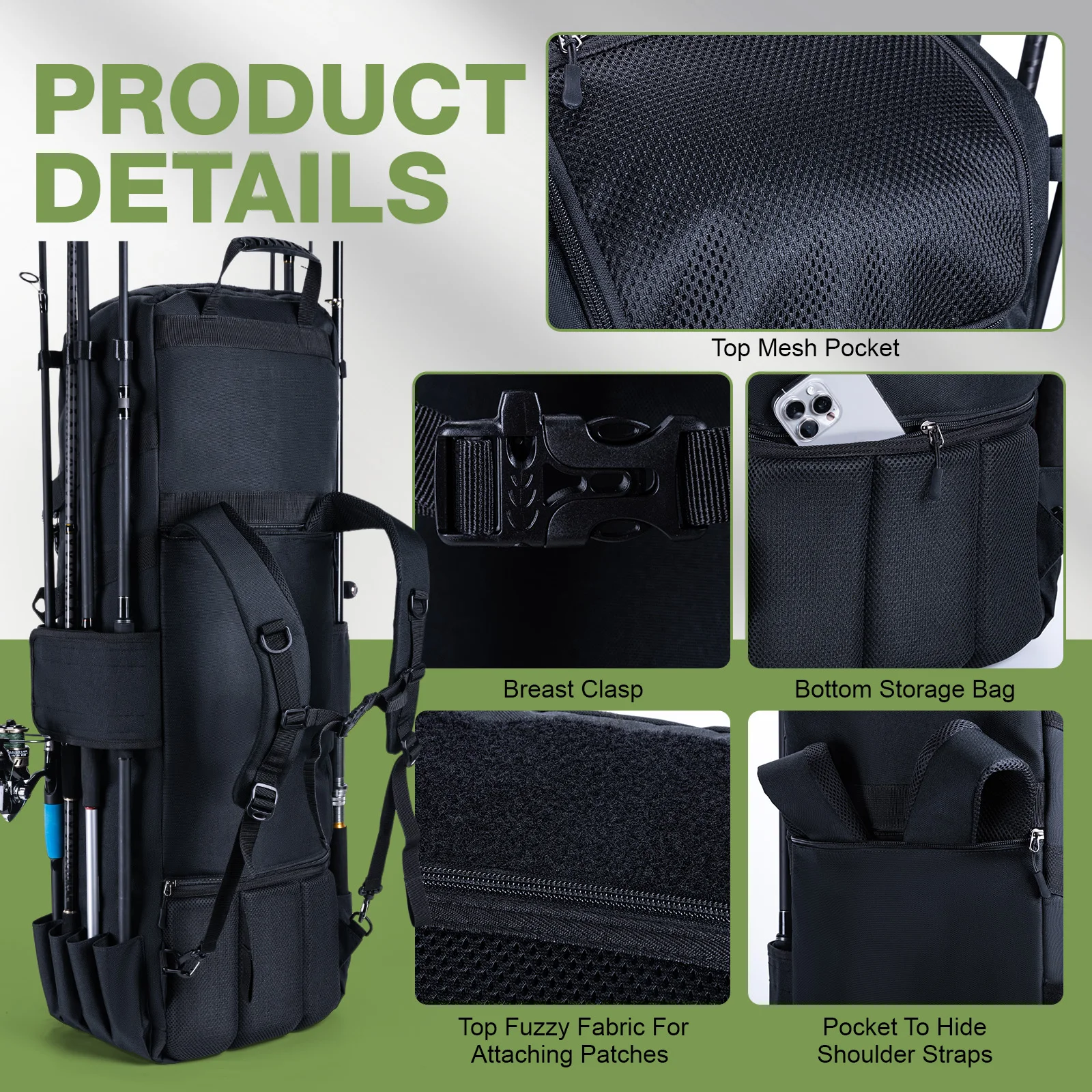 Goture Bolsa de aparejos de gran capacidad de 110L Bolsillos de 3 capas Aislamiento Oxford 600D impermeable para pesca Camping Actividades al aire libre - imagen 4