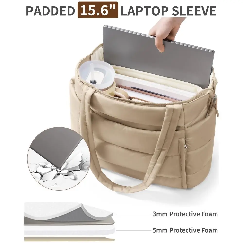 Bolso Tote acolchado multibolsillos gran capacidad resistente al agua - imagen 2