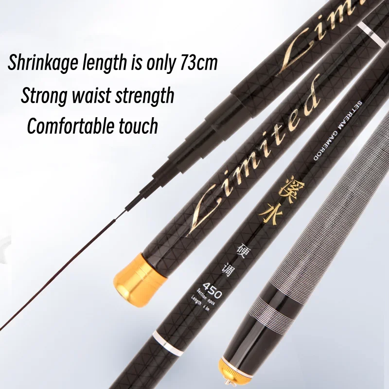 Caña de pescar telescópica de carbono, 4,5 M/5,4 M/6,3 M/7,2 M/8M/9M/10M, caña de pescar de mano de fibra dura súper ligera