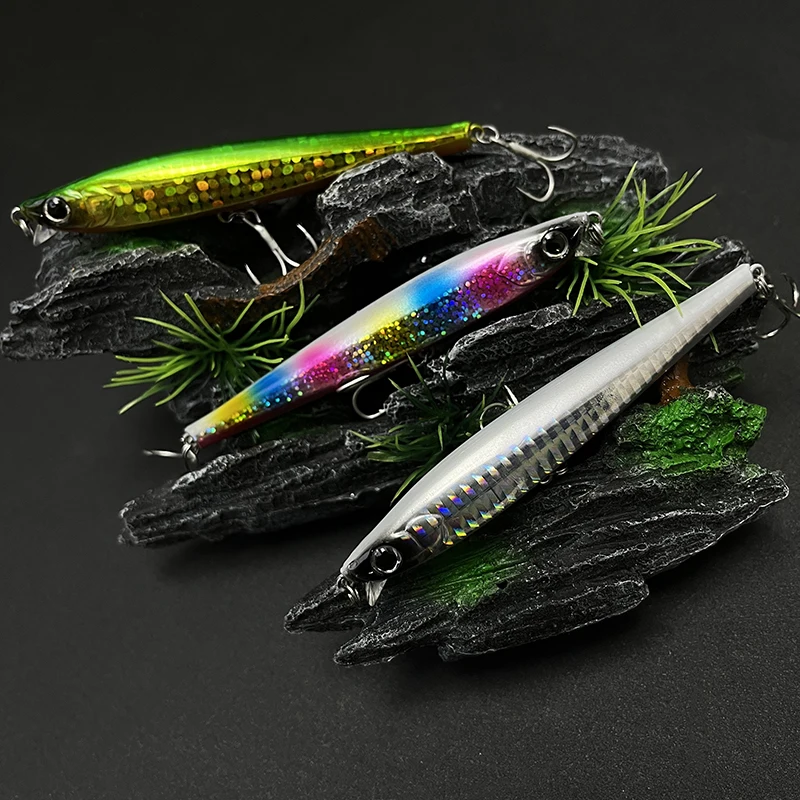 Señuelos de pesca de pececillo que se hunden, cebo duro Artificial láser de 105mm y 30g, Lucio de agua salada de fundición larga para equipo de Swimbait Wobbler - imagen 5