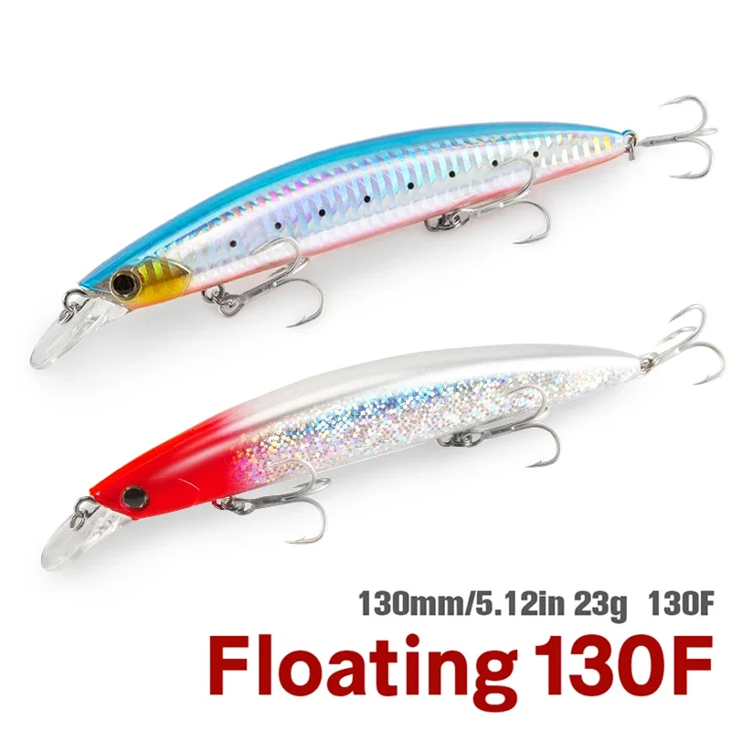 130F Ultra larga fundición Minnow flotante Wobbler cebo duro 13cm 23g flotador lubina agua salada señuelo de Pesca de mar Jerkbait manivela Pesca - imagen 2