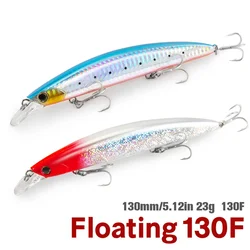 130F Ultra larga fundición Minnow flotante Wobbler cebo duro 13cm 23g flotador lubina agua salada señuelo de Pesca de mar Jerkbait manivela Pesca
