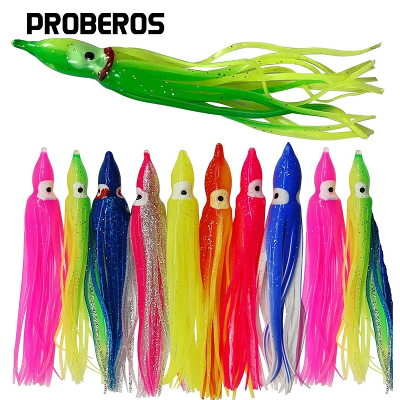 PRO BEROS-SEÑUELOS luminosos de silicona para pesca en el mar, faldas de pulpo, calamar, Jigging, herramienta de ojo brillante 3D, 5 unidades - imagen 2