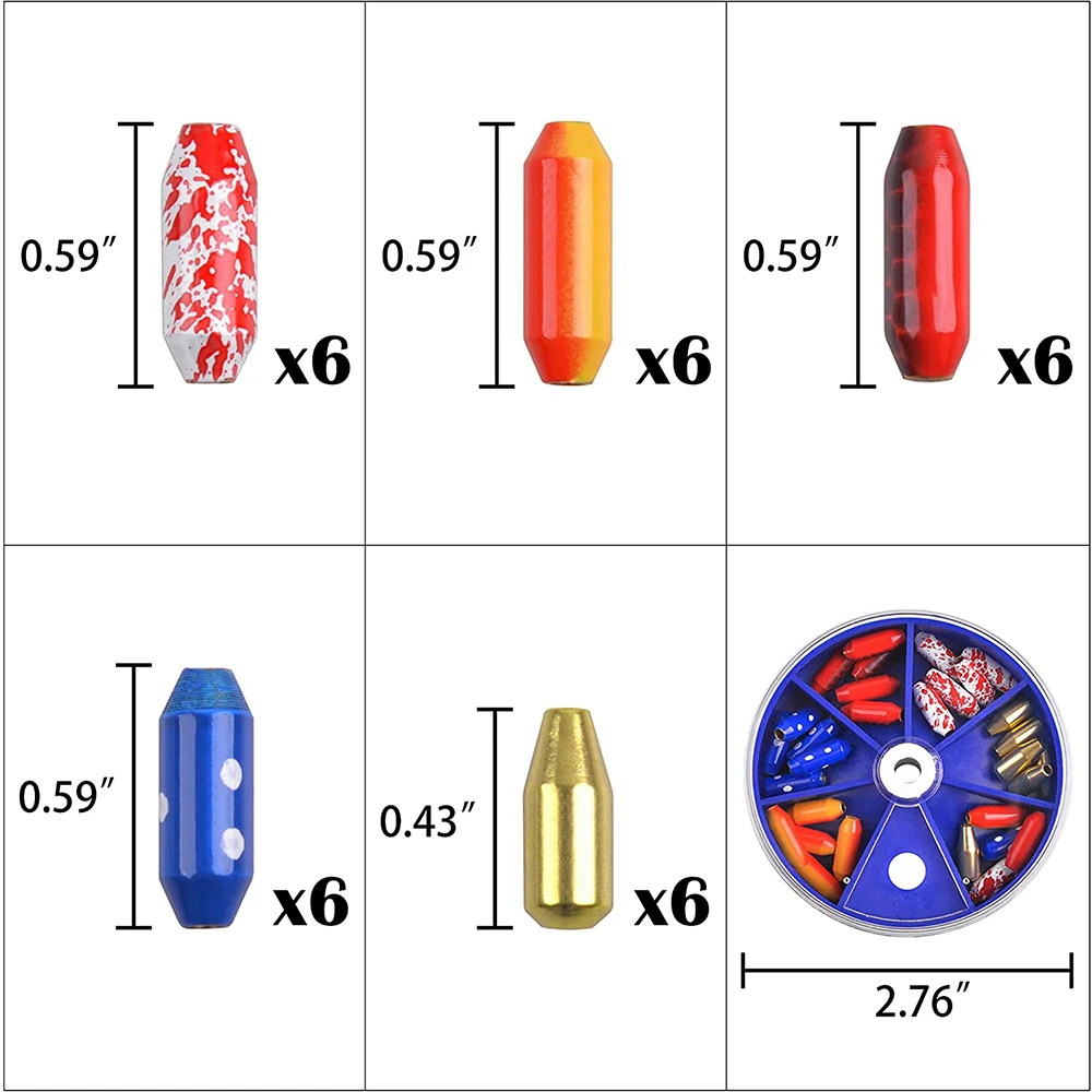 Cuerpo de señuelo giratorio de pesca de latón, pesas de plomada de pesca DIY, Kit DE FABRICACIÓN de señuelos de impuestos, cebo giratorio de Carolina, 30 unids/lote por caja - imagen 2