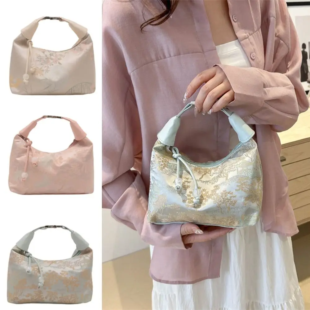 Bolso de hombro bordado de lujo, bandolera pequeña con textura de nailon, colgante de perlas, bolso de cubo para mujer y niña
