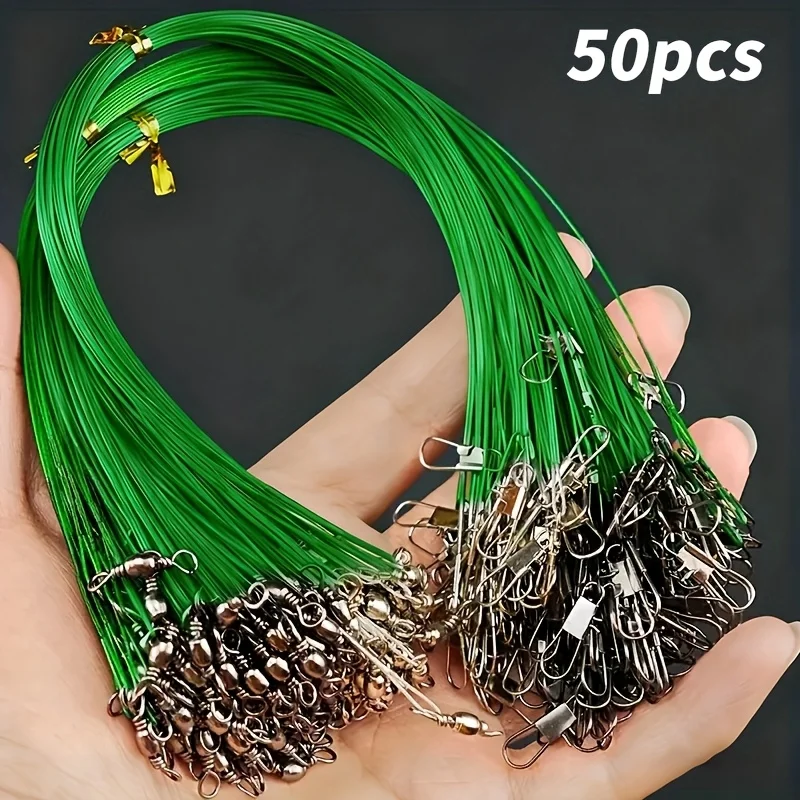 50 Uds. Línea de pesca de acero con señuelo puro, línea de alambre trenzado, línea antimordida, aparejos líder giratorios de choque, correa cónica, giratorios a presión - imagen 2