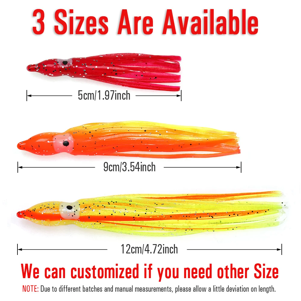 Wifreo-falda de calamar de goma para pesca en el mar, señuelos blandos de pulpo, cebo de pesca suave UV y luminoso, atún, pez vela, 5cm, 9cm, 12cm - imagen 3