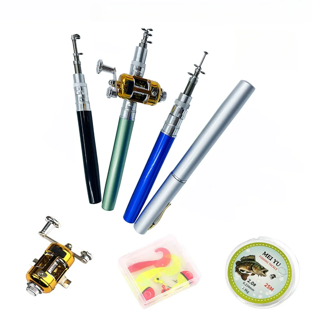 Kit de accesorios para caña de pescar pequeña, carrete, línea de carrete, juego completo, forma de Mini bolígrafo telescópico, Combo de caña de pescar de bolsillo - imagen 3