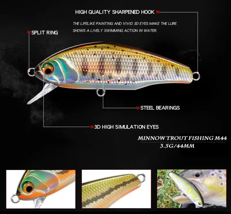 Nuevo 44mm 3,5g smith hundimiento Minnow Wobblers Señuelos de pesca trucha cebo duro de plástico Artificial Jerkbaits Peche Bass pesca de carpa - imagen 5