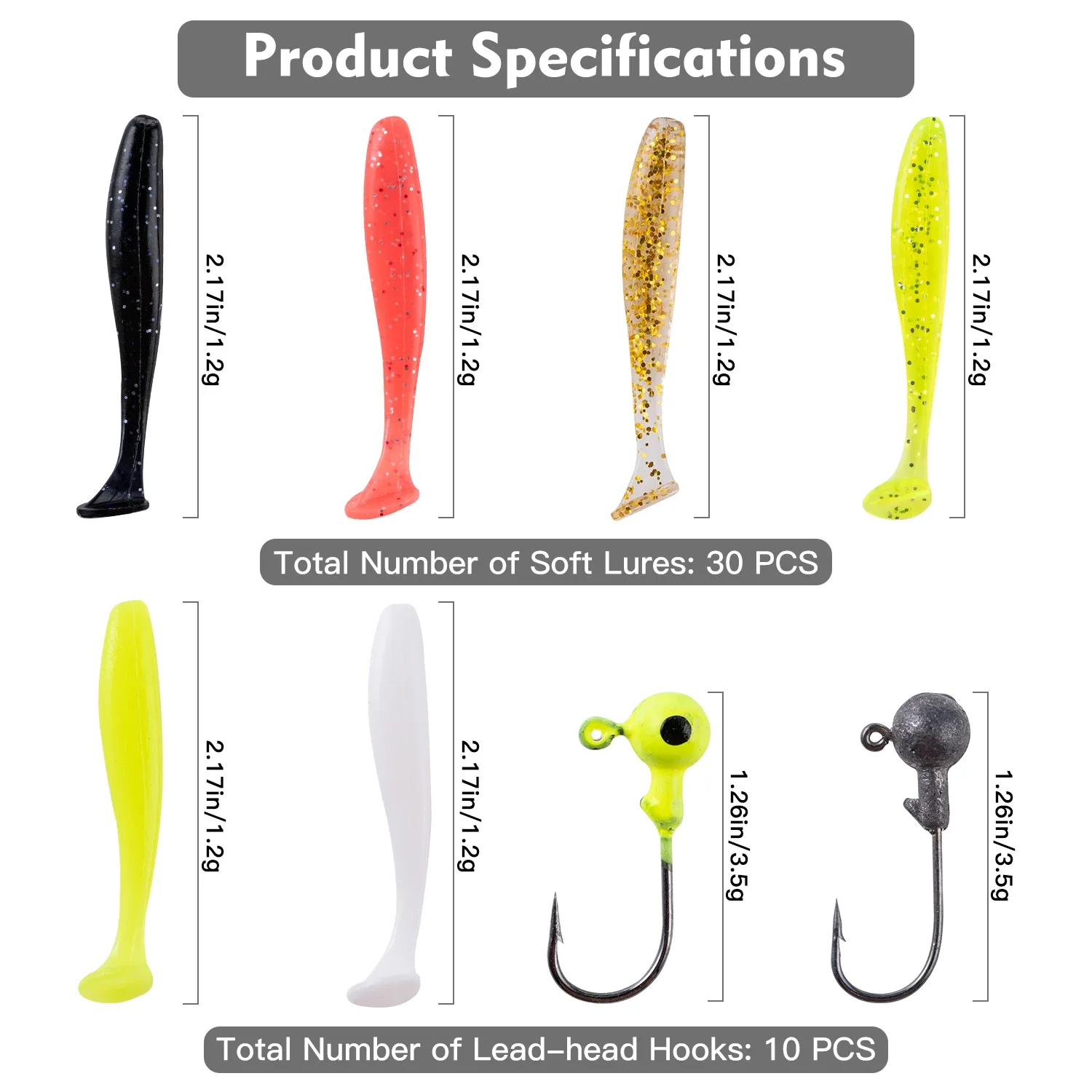 Goture 40 unids/lote Kit de señuelo suave señuelo de Pesca suave 5cm 0,7g anzuelo con cabeza de anzuelo 3,2 cm 3,5g anzuelos de Pesca con caja de aparejos de Pesca - imagen 5