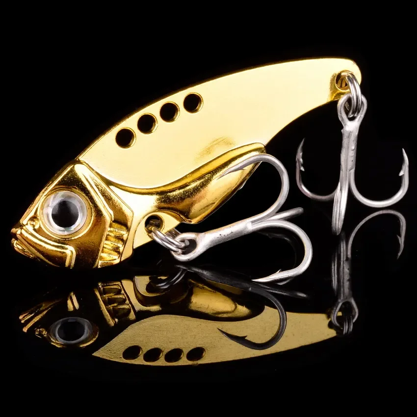 Señuelo de hoja Vib de Metal, cebos de vibración que se hunden, ojos 3D, vibración Artificial para lubina, perca, pesca de invierno, tiro largo, 3/7/10/15/20G - imagen 2