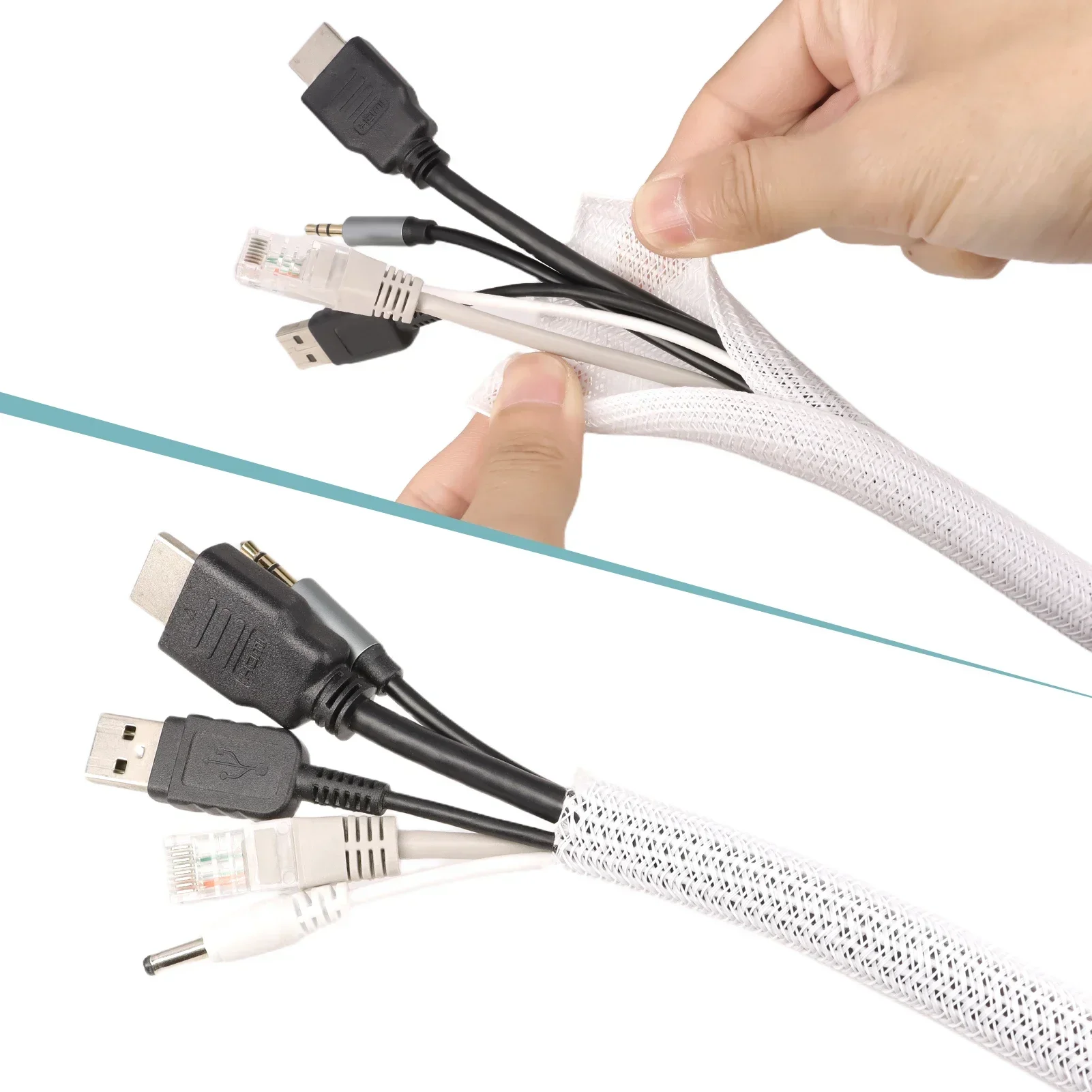 1 ~ 20m Flexible auto cerrado 3 ~ 50mm PET trenzado Cable expandible manga aislante envoltura tubo Split Cable organizador línea Protector - imagen 4