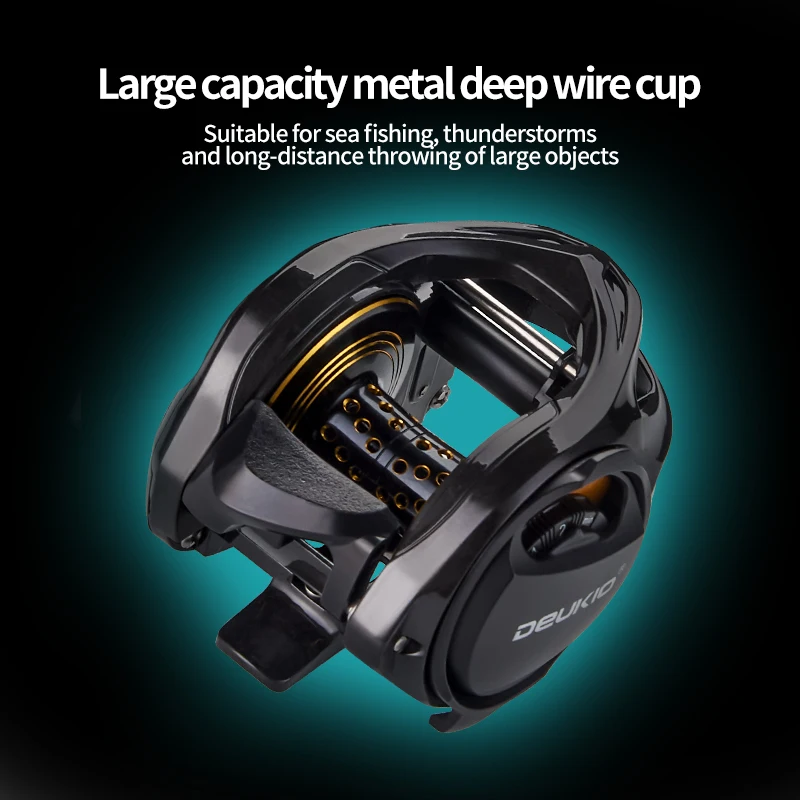 Carrete DEUKIO Baitcasting 16KG potencia de arrastre 6 + 1BB 6,3: 1 relación de engranaje Drag Clicker más largo mango de potencia única carrete de pesca Baitcaster - imagen 4