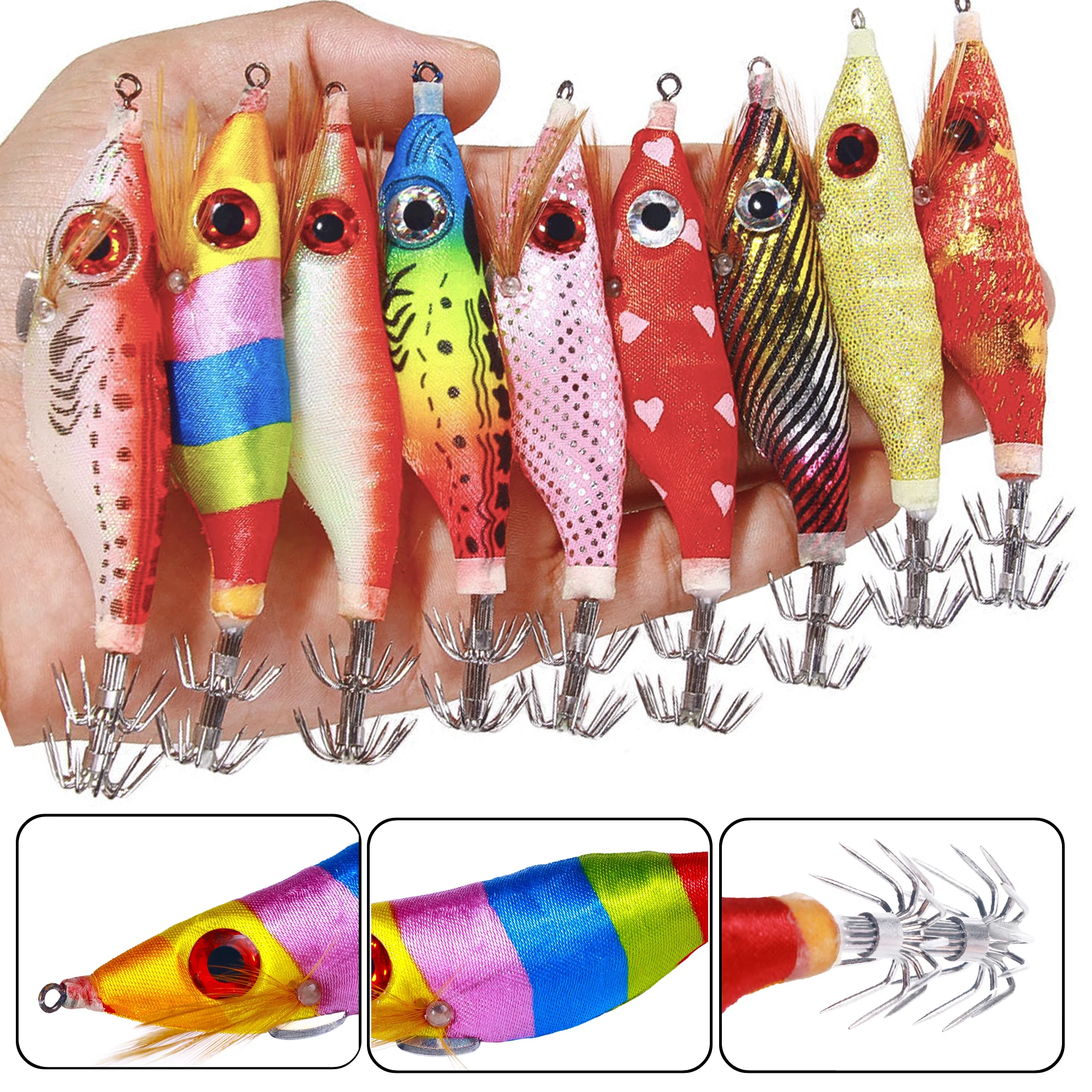 Poteras calamar Free Fisher – Señuelos luminosos ojo 3D para pesca mar - imagen 5