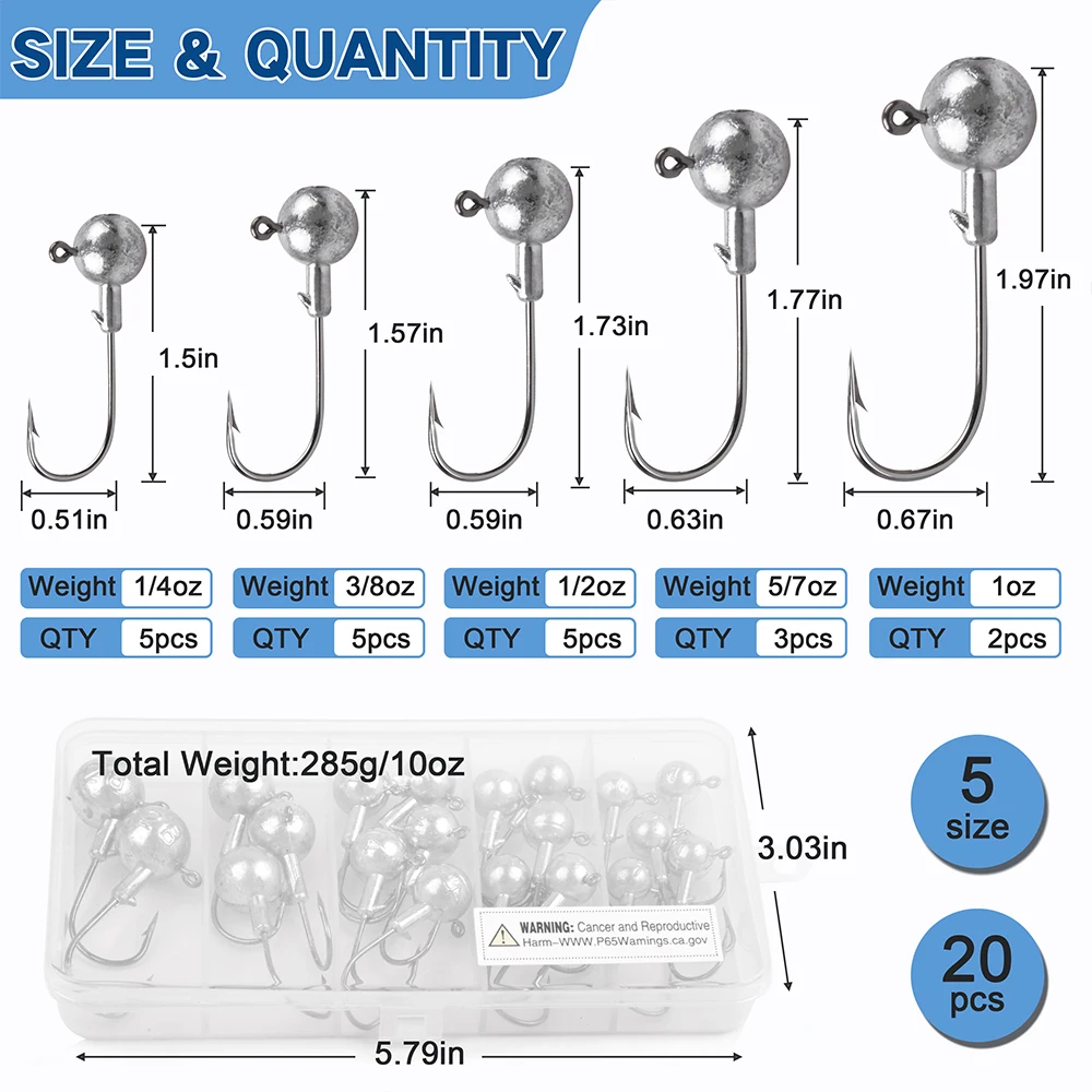 Kit de anzuelos de cabeza de plantilla de manivela, gancho de púas afilado para gusanos blandos, cebo para lubina, trucha, agua dulce y salada, 20 piezas/50 Uds. - imagen 3