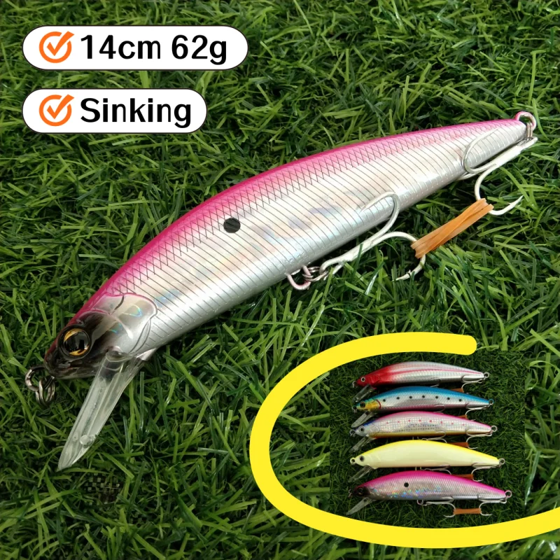 Swolfy 1 pieza 14cm 62g señuelo de Pesca hundimiento Minnow señuelo duro Pesca Wobbler Jerkbait Swimbait cebo para peces grandes objetivo - imagen 4