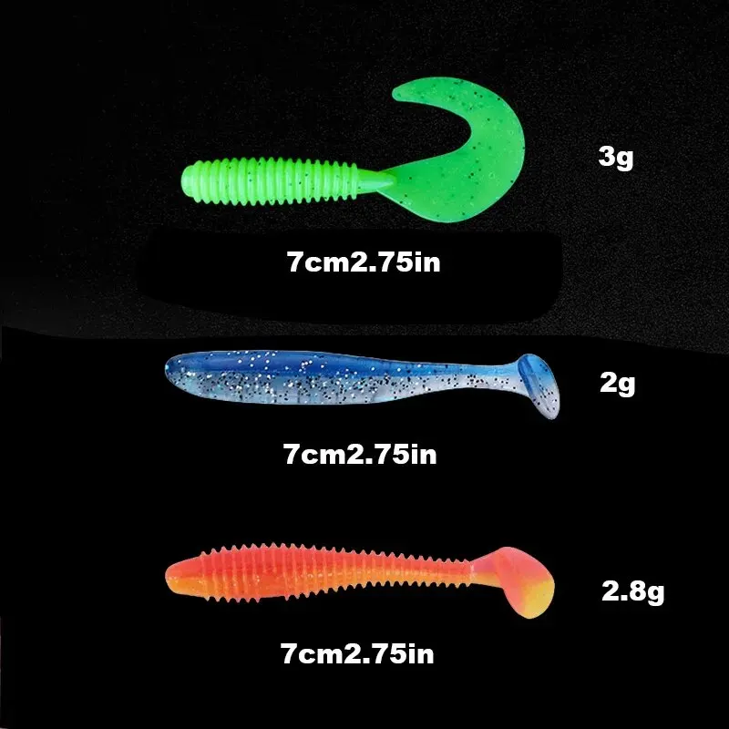Kit de Señuelos de Pesca blandos, juego de señuelos de silicona, cebo Artificial, gusano con manivela, anzuelo con cabezal de anzuelo, 10 Uds. - imagen 4