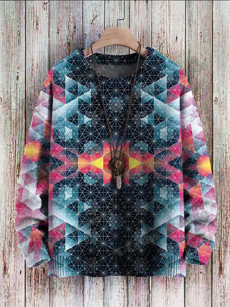 KMY20 Suéter de punto informal unisex con estampado 3D geométrico - imagen 5