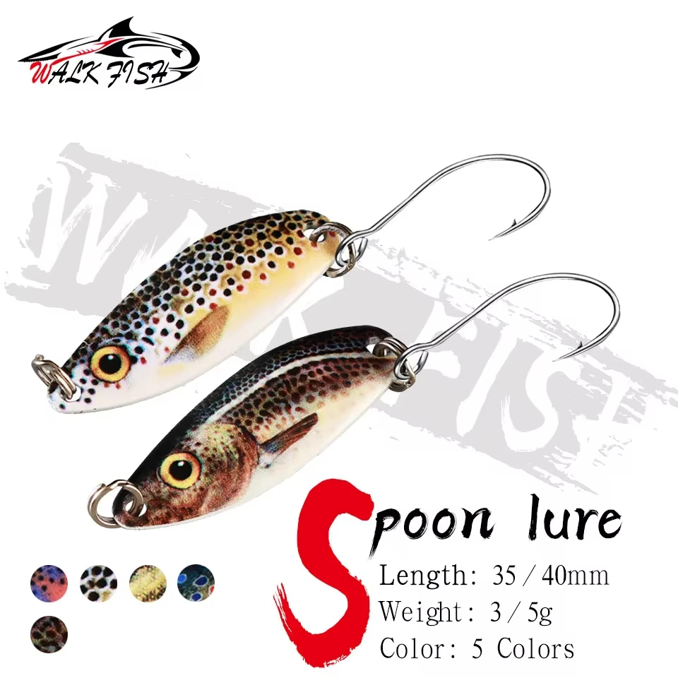 WALK FISH-señuelo giratorio de Metal, simulación de corriente en forma de cuchara con lentejuelas, tiras blancas, lubina de agua dulce, 3g/5g, 35mm/40mm, 1 Uds.