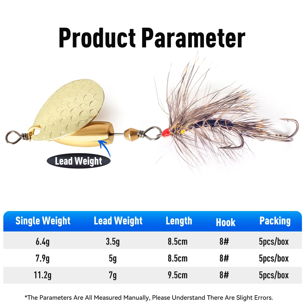 Kingdom Spinner Bait 5 unids/caja cuchara de Metal con anzuelo triple de plumas cebo de lentejuelas de Metal giratorio señuelo de pesca de Lucio Artificial - imagen 2