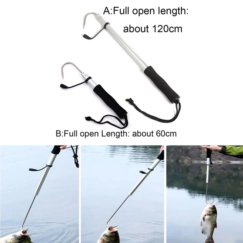 Goture-jaqueta de pesca telescópica portátil, 60/120cm, con gancho de lanza de pescado inoxidable, antideslizante, mango de EVA, accesorio de aparejos - imagen 3
